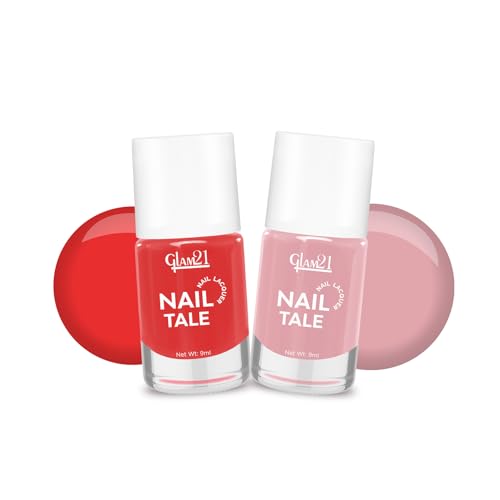 Image of Glam21 Nail Tale- Nail Lacquer|Multicolor|Quick Drying Nail Polish| Glossy Gel Finish Nail Kit | Highly Pigmented & Long Lasting | Chip Resistance|9ml Each| Pack Of 2 (Shade-02-07)