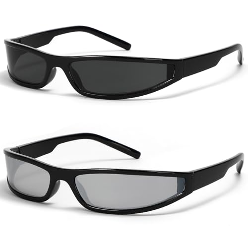 Futuristic Wrap Around Sunglasses Men Women Trendy Narrow Sqaure Frame Gangster Style Shades Eyewear