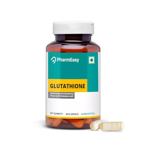 PharmEasy Glutathione With Multivitamin with Glutathione, Grape Seed & Alphalipoic, Antioxidant Support for Anti-Ageing, Youthful & Brightening Skin - 30 Veg Capsules
