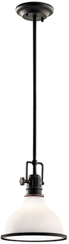 Kichler Hatteras Bay 10.25" 1 luz mini colgante con satén grabado blanco con lente Fresnel transparente Olde Bronze®