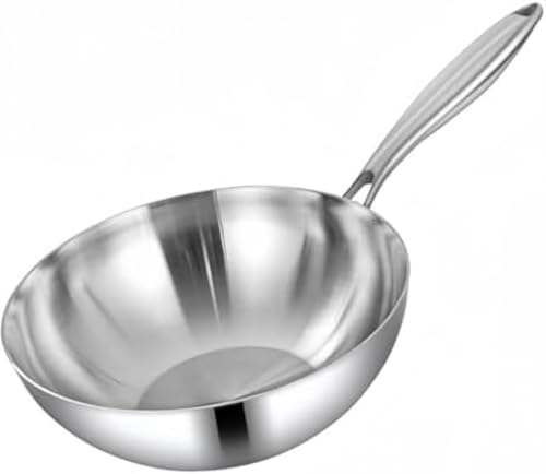 Rutexc中華鍋ステンレス製中華鍋 - 均一に熱を伝え、美味しい料理を作ります。家庭用と業務用の両方に適しており、ガスコンロ、IHクッキングヒーター、食器洗い機に対応しています。