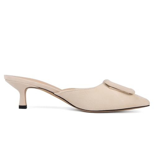 Image of Fericzot Mule Slippers for Women,Slingback Buckle Pumps Pointed Toe Kitten Heels Shoes Slides Backless Dress Sandals
