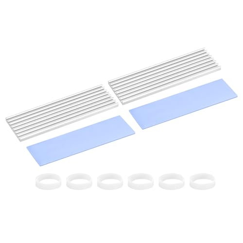 PATIKIL M.2 2280 Nvme SSD Heatsink 70x22x3mm, 2 Set Radiator Cooler Aluminum Heat Sink Cooling Fin with Thermal Pads/Tape/Rubber Ring for Laptop Electronics CPU Led, Silver
