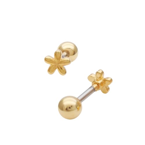 サージカルステンレス ボディピアス 軟骨ピアス ちょこんと可愛い ちび フラワー 花 flower へリックス SS 0345 (14G/ゴールド)