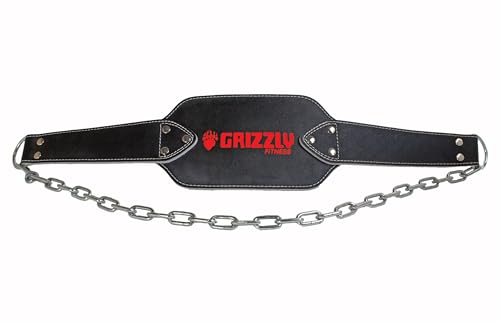 Grizzly Fitness Leather Dip Belt With Chain | One-Size | Chin Up, Pull Up & Dip Belt | Used By Pros | Stainless Steel Chain to Add Additional Weight | Won't Dig Into Hips Or Back | Holds Up To 750lbs