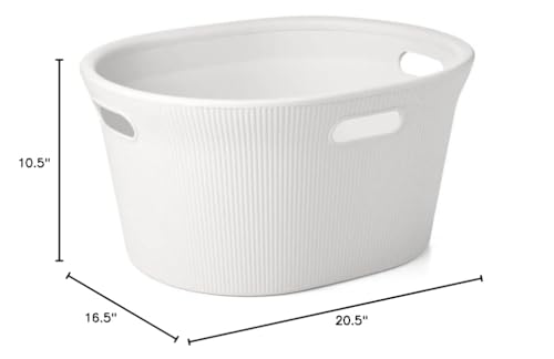 Image of Superio Ribbed Collection - Decorative Plastic Laundry Basket with Cut-Out Handles, White (1 Pack) Hamper Organzier for Bedroom Bathroom College Dorm Room 35 Liter