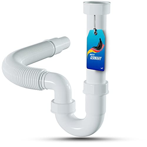 LOBENSWERK Flexibler Ablaufschlauch - 100% Wasserdicht - Siphon Küchenspüle mit G 1 1/2' und 40/50mm Einsteckmaß - Geruchsverschluss + Dichtungen