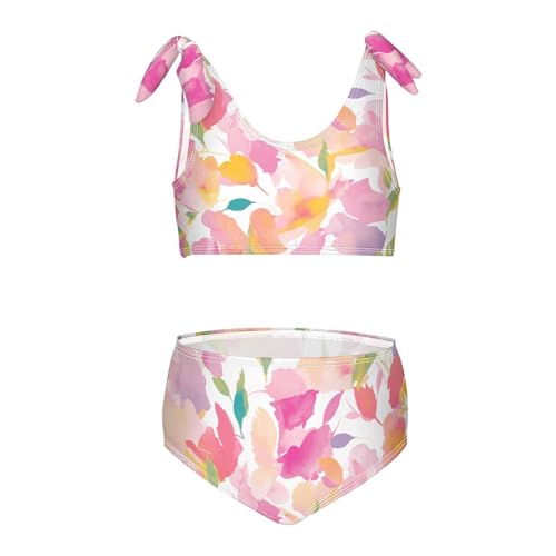 KLL Summer Small Fresh Watercolor Girl Two Piece Bikini Set Beach Swimsuits Swimwear Adjustable Strap