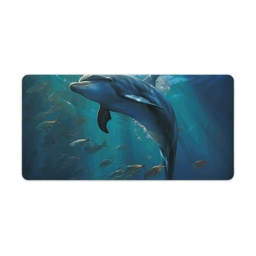 Grand tapis de souris dauphin océan pour bureau et maison avec base antidérapante