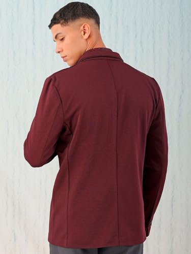 Image of The Indian Garage Co Men Comfort Straight Fit Solid Stretchable Single Breated Knitted Blazers