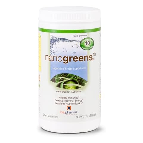 Biopharma Scientific NanoGreens: Greens Superfood Fruit & Vegetable Powder for Digestive Health & Immunity with Spirulina, Chlorella, Kale, Spinach, Plant Based, Green Apple Flavor, 30 Servings Cover