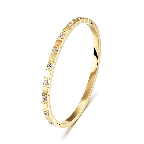 Gold filled Bracelet Bangle with Cubic Zirconia Stones Stainless Steel Hinged Jewelry with Crystal Oval Bracelet Love Friendship Bracelet Bangle Birthday Present for Her Women Teen Girls (Oval Hinged Bangle Bracelet)