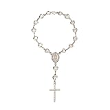 Rosario para Coche con Cruz Plateada, Colgante para Espejo Retrovisor de Aleación, Decoración Interior de Automóvil y Amuleto de Protección, Regalo Religioso para Conductores y Viajes