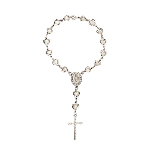 Rosario para Coche con Cruz Plateada, Colgante para Espejo Retrovisor de Aleación, Decoración Interior de Automóvil y Amuleto de Protección, Regalo Religioso para Conductores y Viajes