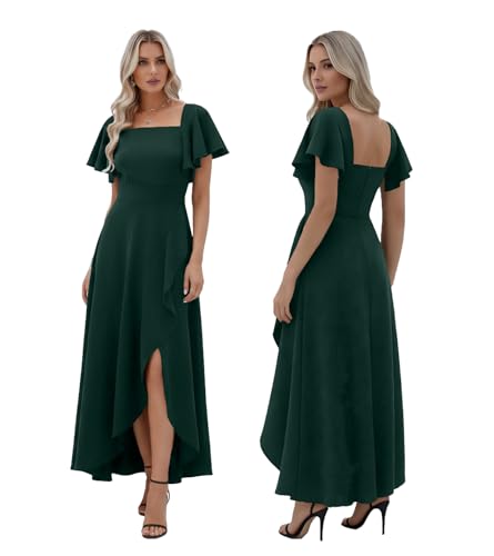 Image of LightlyKiss Women's Square Neck Backless Dress High Slit Wedding Guest Dress Formal Cocktail Party Dress