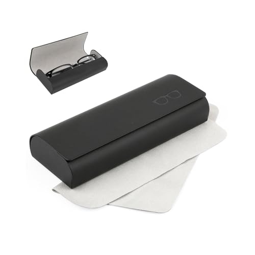 Brillenetui Hardcase Groß, Sonnenbrillen Etui, Brillenetui Sonnenbrille Leicht Aus PU-Leder, Tragbar Sonnenbrillen Etui Mit Brillenputztuch, Klassische Schutzhülle Reise, Glasses Case für Damen Herren