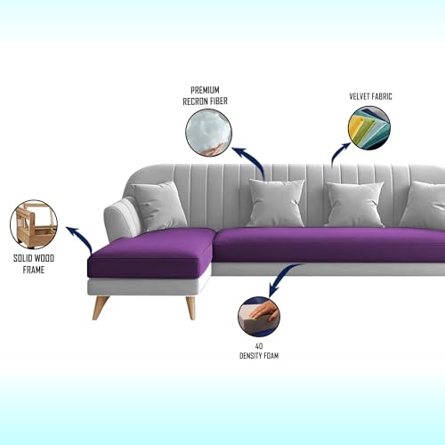 Image of Atticus LHS 6 Seater L Shape Sofa Set for Living Room (Purple Grey Fabric) Premium Fabric Sofa Set