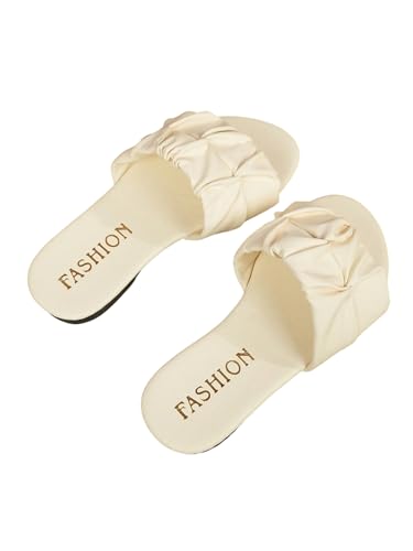 Image of GORGLITTER Girl's Ruched Flat Dressy Sandals Trendy Open Toe Summer Slide Sandals