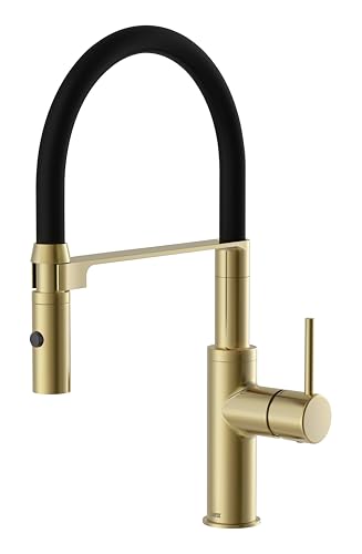 Lenz NALU 46070241 - Grifo de cocina (2 tipos de chorro, función de ahorro de agua, superficie antihuellas y montaje superior), color dorado