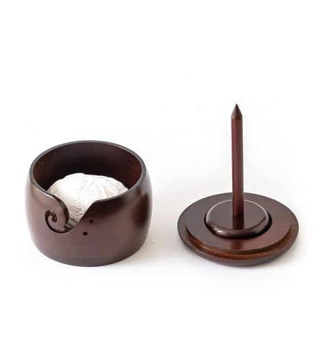 Image of Baffect Wooden Yarn Bowl With Removable Yarn Holder (6.3 inch X 6.3 inch X 4.7in) | Large Crochet Bowl With Lid & Handmade Holes, 2 In 1 Knitting Bowls For Wool Spinnering & Storage