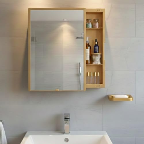 Image of BRANCO New Rich Look Bathroom Organizer Cabinet | Mirror with Shelf | 4 Shelves Storage Organizer | Wall Mounted Cabinet | for Home /Kitchen /Toilet (White) (BRC-931) (Metallic Gold with Soap Dish)
