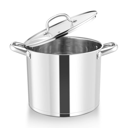 HaWare 11.6L Stock Pot, Large Stainless Steel Stockpot with Clear Lid, 26cm Tri-Ply Bottom Cooking Pot for Pasta/Meat/Soup, Suit for Induction/Electric/Gas/Ceramic, Healthy & Easy Clean