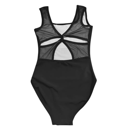 MZYFDC Leotardos de Ballet for Mujer, Leotardo de Baile con Manga de Trompeta, Cuello levantado, Malla Plisada, Empalme, Leotardo de Gimnasia, Mono de Ballet for Mujer para Entrenamiento(Black,S)