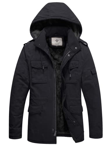 WenVen Hommes Hiver Chaud Veste Coupe-Vent Sherpa Polaire Manteau épaissi Hiver Parka Classiques décontracté à Capuche extérieur Manteau Cover