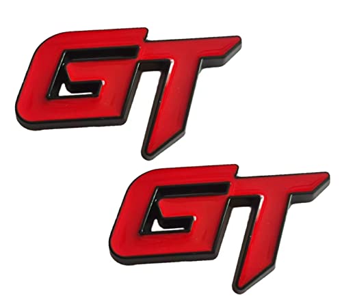 2X 3D Metal Gt Logo Car Emblem Trunk Lid Badge Racing Sport Sticker Turbo Decal Replacement For Universal Vehicle, Car, Suv, Truck(Black Red) #TOP19