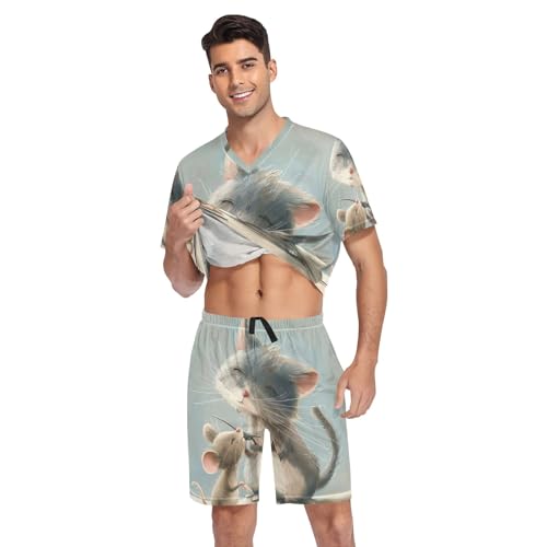 Mens Pajama Sets Short Sleeve Sleepwear with Pockets Loungewear Sets Pj Sleep Sets, S-XXL3