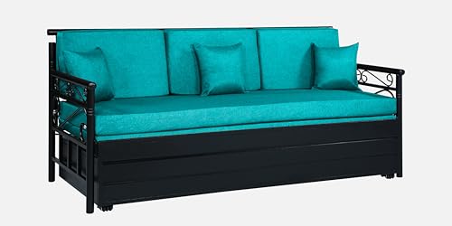 Image of 3 Seater Metal Sofa Cum Bed with Hydraulic Storage | Queen Size Sofa Cum Bed | 3 Seater Sofa Set, Metal Sofa Set for, Living Room, Sea Blue, Queen Size (Sea Blue & Black)