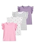 Jolyshlid Girls 4 Packs Tees Ruffle Short Sleeve T-Shirt Ribbed Knit Casual Summer Tunic Tops Multicolor 7-8Y
