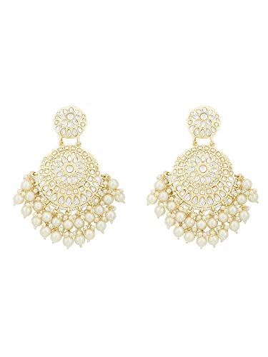Zaveri Pearls Gold Tone Traditional Kundan & Cluster Pearls Dangle Earring For Women-ZPFK13153