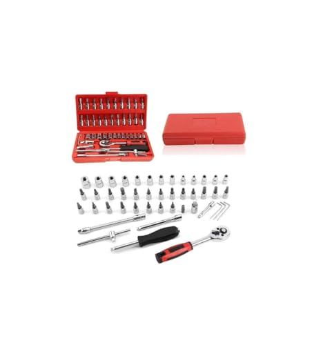 Image of Heavy Duty 1 /4 inch Combinational 46 Pcs Chrome Vanadium Ratchet Socket Wrench Hand Tool Kit Set For Repairing Work, DIY, Auto Repairs Car & Bike