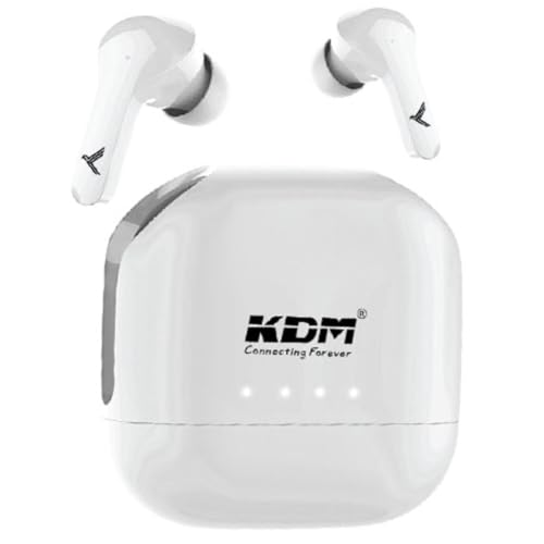 KDM – E4 Chargepods Truly Wireless in Ear Earbuds with 80hrs Playtime, Power Bank Function, DNS, V5.4 BT, Low Latency, Buds TWS, White