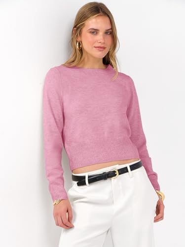 Image of ANRABESS Women's Long Sleeve Sweaters Cropped Crew Neck | Business Casual Tops,Light Weight Comfy Knit,Pullover ShortSweater,Basic Classic,Fall Fashion Winter Layer Clothes