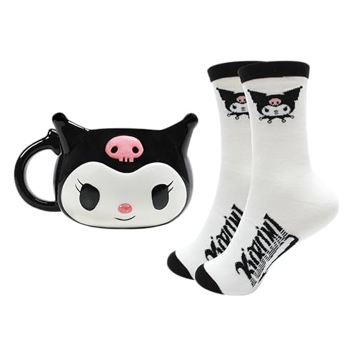Kuromi Coffret Mug et Chaussettes, Mug Porcelaine 3D 350 ml