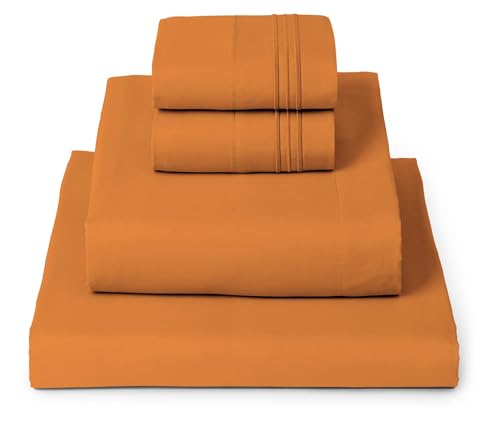 Mellanni Full Sheets Set - 4 PC Iconic Collection Bedding - Hotel Luxury, Extra Soft, Cooling Bed Sheets - Wrinkle, Fade, Stain Resistant (Full, Persimmon)