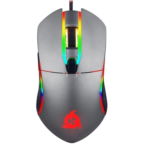 KLIM Aim Gaming Mouse RGB Gamer Mouse 7000 dpi - Ratón ergonómico RGB Chroma con Cable para diestros y Zurdos - ratón para Juegos PS4, portátil y PC de sobremesa + ratón óptico de precisión - Gris