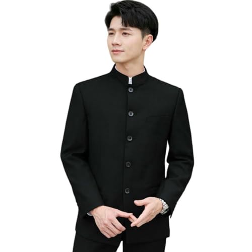 Veste Zhongshan col montant homme noir costume sans cravate chic