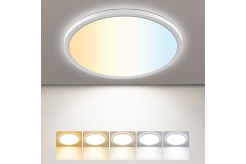 Oumida Plafon LED Techo Regulable, Lampara de Techo LED 15W 1500LM,5 Colores IP44 Delgada Lampara para Dormitorio Cocina Salon Baño Comedor Pasillo Ø18cm