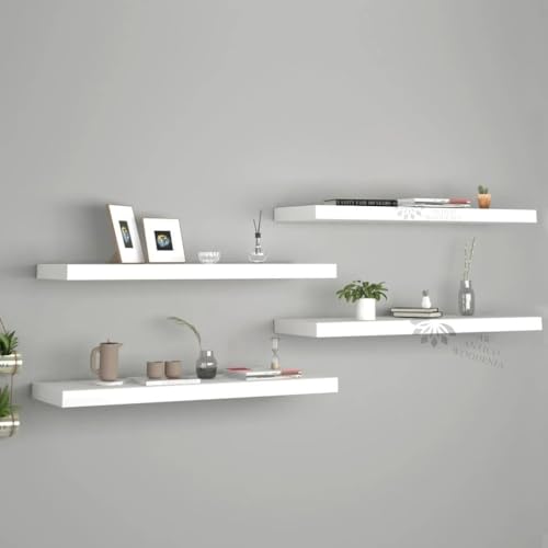 Image of Aries Wooden Floating Wall Shelf| Wall Rack Shelf | Wall Mount for Living Room, Bedroom, Kitchen (Set of 4 White, XX-Large (24inches))