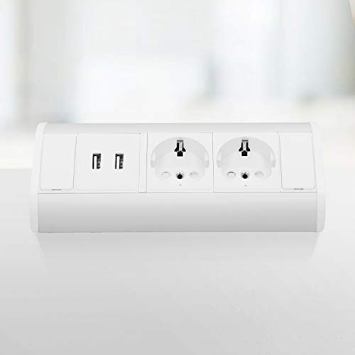 ORNO OR-GM-9003/W-G(GS) Ecksteckdose 2 Fach mit Kindersicherung + 2X USB Ladegerät 45° Aufbau-Montage