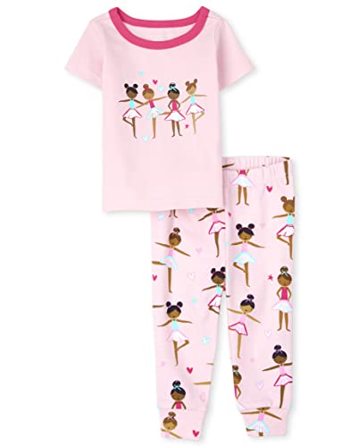 Image of The Children's Place Baby Toddler Girls Short Sleeve Top and Pants Snug Fit Cotton 2 Piece Pajama Sets