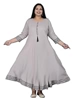 LABULY Designer Jaipuri Women Solid Viscose Rayon Flared Kurta Plus Size - Grey