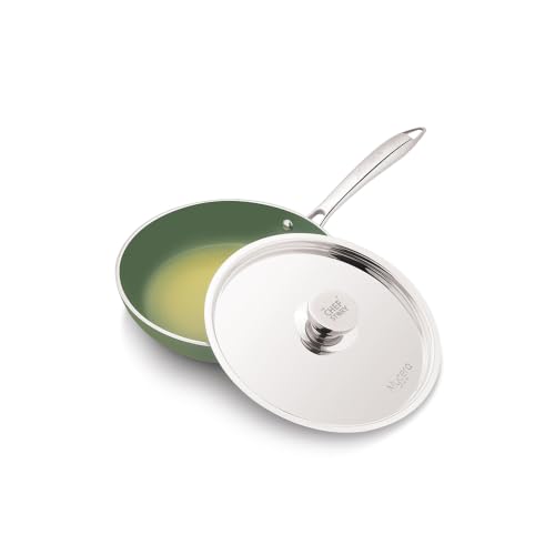 Image of The Chef Story Mycera Quantaseal Ceramic Coated Fry Pan with SS Lid | 22cm | PFOA & PFAS Free | TUV Rheinland & BIS Certified | Non-Stick | Gas & Induction Compatible | Green | 5-Year Warranty