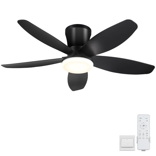 Surtime Ceiling Fans with Lights-36 Low Profile Ceiling Fan with Light and Remote Control,Flush Mount,DC Reversible,LED Dimmable Blakc Ceiling Fans for Bedroom,Indoor/Outdoor Patio Use
