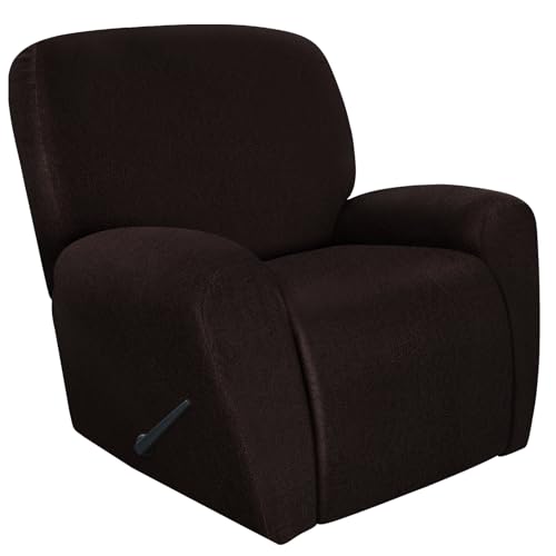 Image of ANARACHON Recliner Chair Covers Leather Look, 4 Pieces Recliner Covers Non Slip, Soft Slipcovers for Large Recliners, Furniture Protector Washable for Pets (1 Seater, 05 Chocolate)