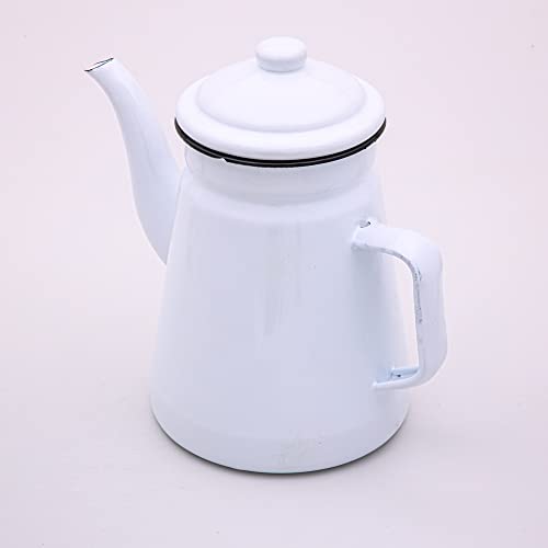 Mimo Style Bule Retrô na Cor Branca 1700ml, em Ferro Esmaltado. Sirva Chás, Chocolate Quente, Leite,