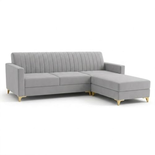 Image of CASASTYLE Signature Groovy 4-Seater L-Shape Sofa Set with Movable Ottoman | Flexible LHS /RHS Layout | Smooth Boston Fabric & Plush Cushions | 40D Foam + Zigzag Spring | 3-Yr Warranty (Light Grey)